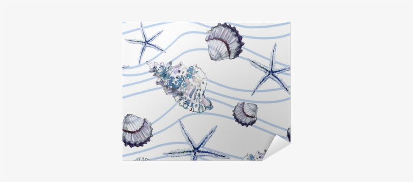 Seamless Marine Pattern With Shells, Starfish And Blue - Sfondo Marino Bianco, transparent png download