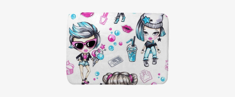 Watercolor Seamless Pattern With Fashion Teenagers - Watercolor Painting, transparent png download