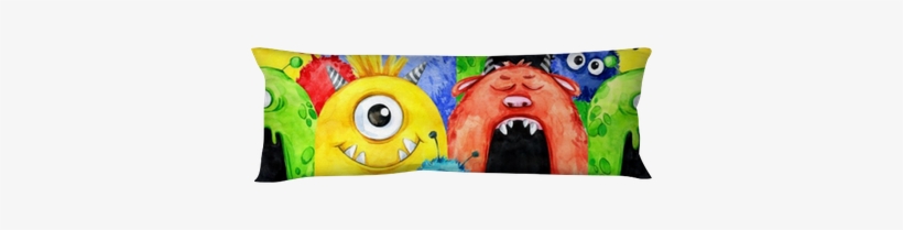 Watercolor Seamless Pattern With Funny Monster Heads - Cushion, transparent png download