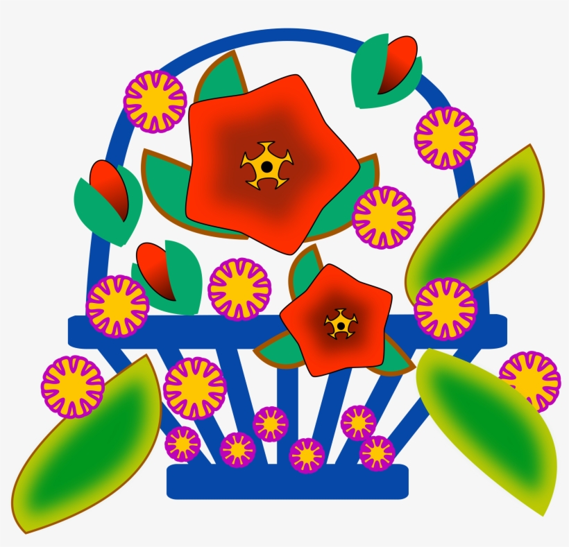 Basket Of Flowers - Clipart Flowers In Basket, transparent png download
