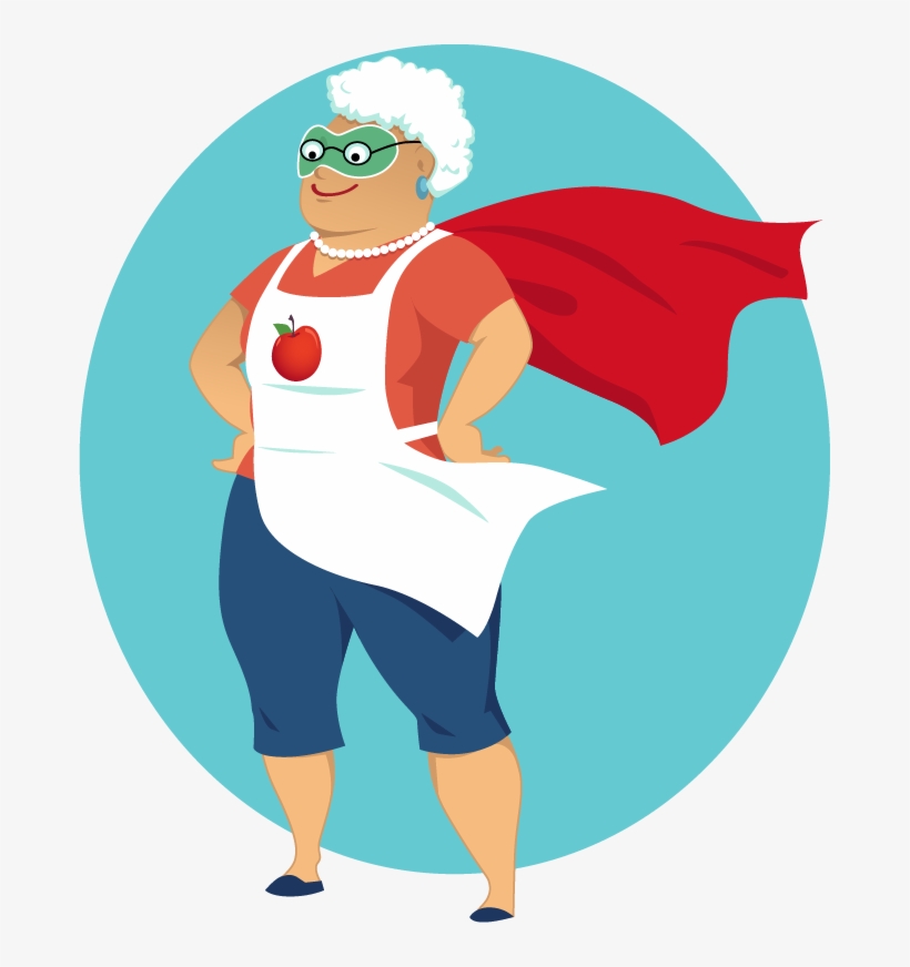 Smiling Grandma With Apron, Cape, And Mask - Super Grandma, transparent png download