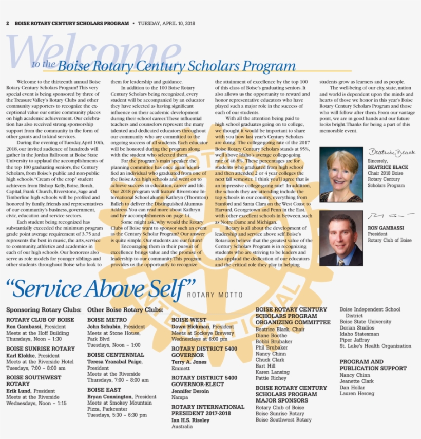 2 Boise Rotary Century Scholars Program Tuesday, April - Rotary Club Of Boise, transparent png download