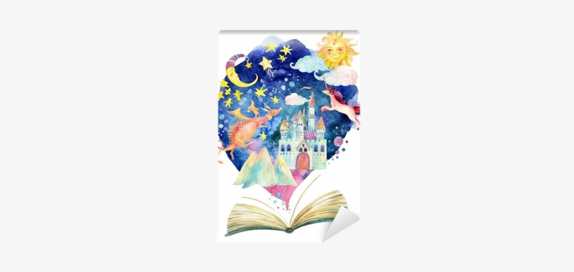 Watercolor Open Book With Magic Cloud - Open Book Watercolor, transparent png download