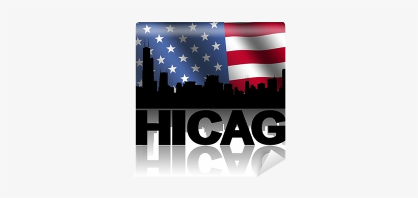 Chicago Skyline Text Rippled American Flag Illustration - Chicago, transparent png download