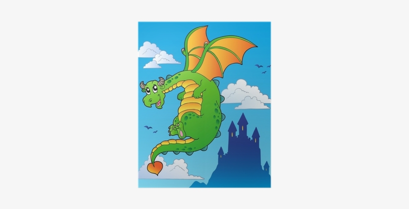 Flying Fairy Tale Dragon Near Castle Poster • Pixers® - Fairy Tale, transparent png download