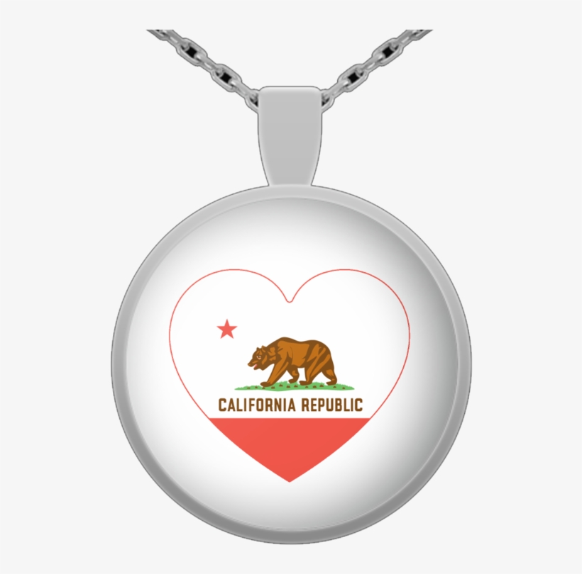 California Flag Heart Round Pendant Necklace - California State Flag, transparent png download