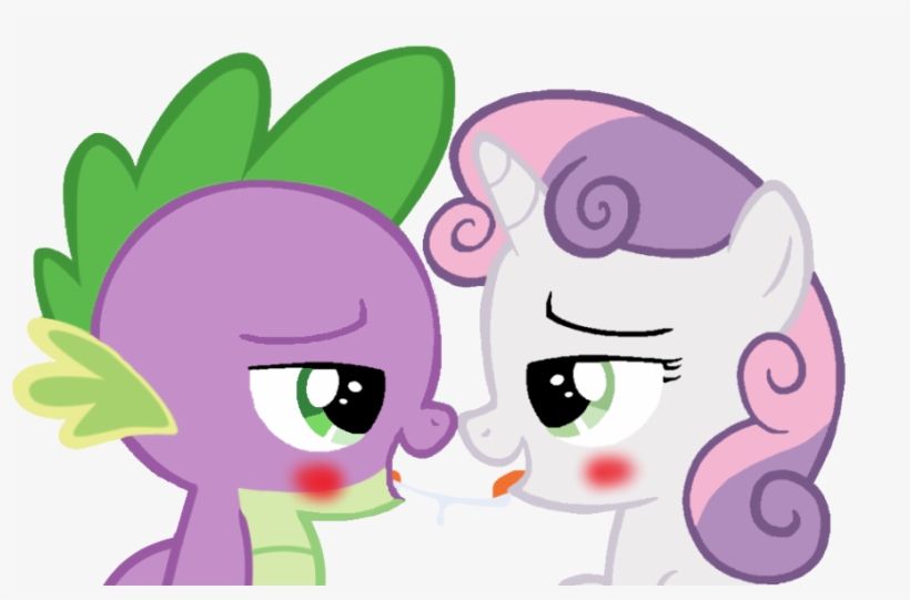 Nejcrozi, Drool, Female, Kissing, Male, Saliva Trail, - Mlp Sweetie Belle X Spike, transparent png download