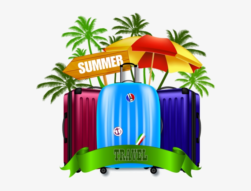 Ilustración Con Maleta De Viaje Y Palmeras - Maletas De Viaje Png, transparent png download