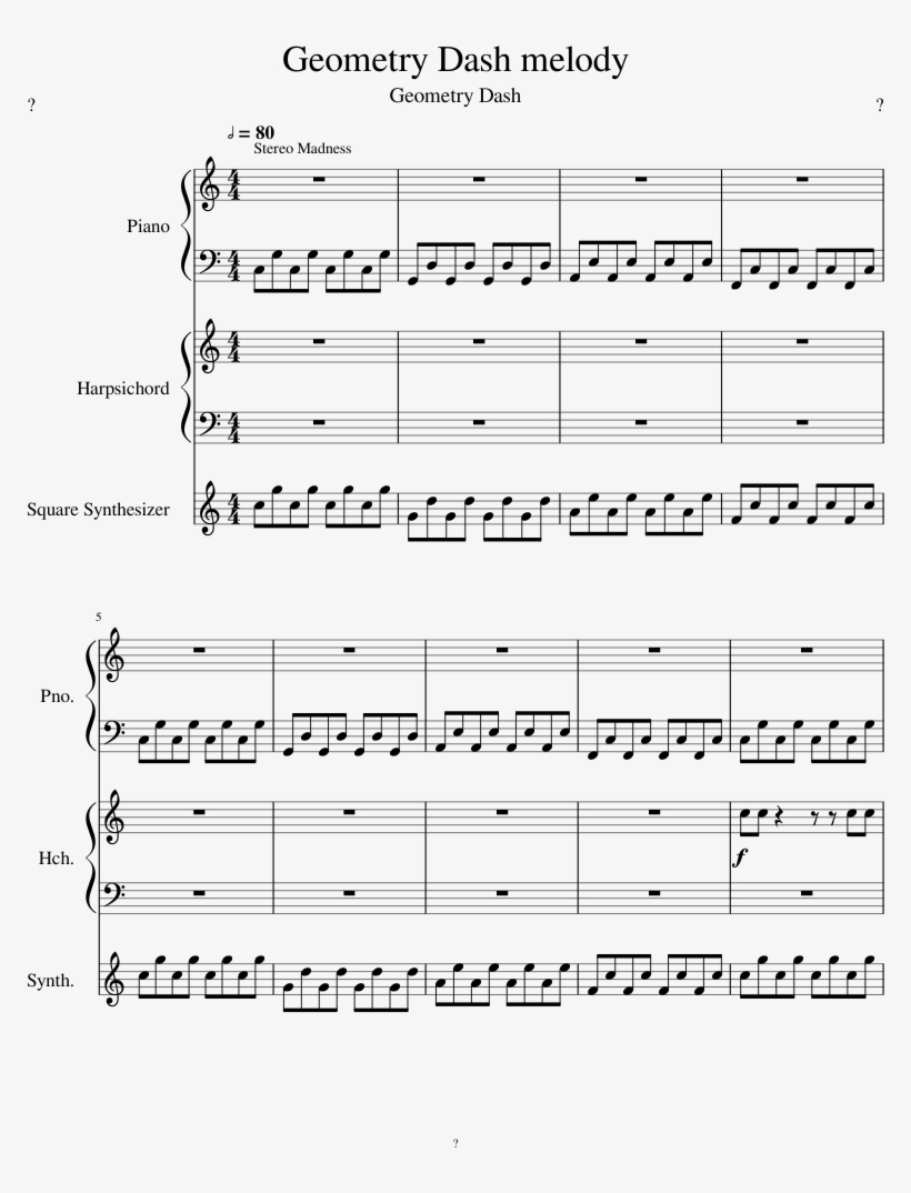 Geometry Dash Melody Sheet Music Composed By 1 Of 4 - Route 201 Pokemon Sheet Music, transparent png download