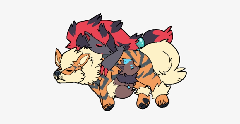 Zorua And His Parents Arcanine Keeps The Fam Warm,,, - Cartoon, transparent png download