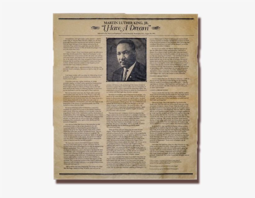 Martin Luther King, Jr - Martin Luther King Jr. I Have A Dream Speech. 14 X, transparent png download