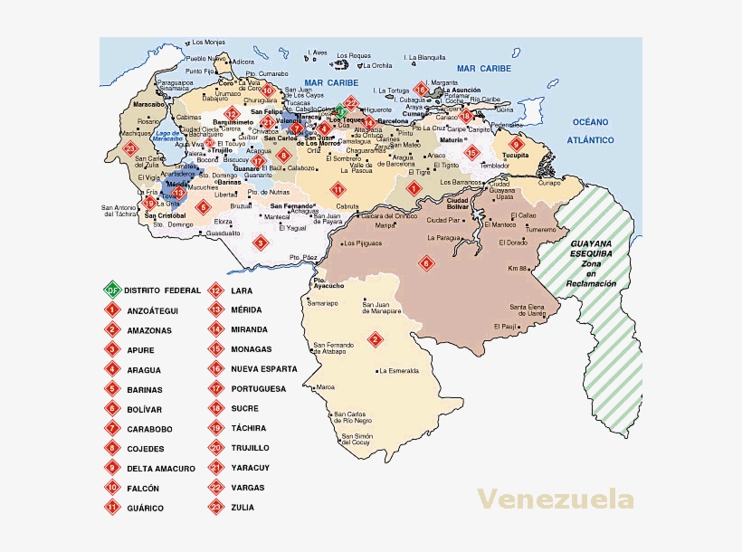 Mapa De Los Estados Venezolanos - Venezuela, transparent png download