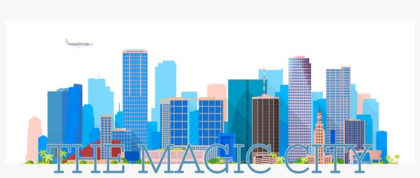 City Of Miami Skyline Vector - Miami Skyline Cartoon, transparent png download