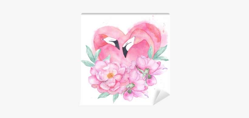 Watercolor Pink Flamingo Couple With Bouquet Peony - Paper Place A4 Wiro Flamingo Notebook, transparent png download