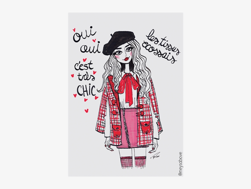 Fashion French Girl Wearing Beret Prints - Cartoon, transparent png download