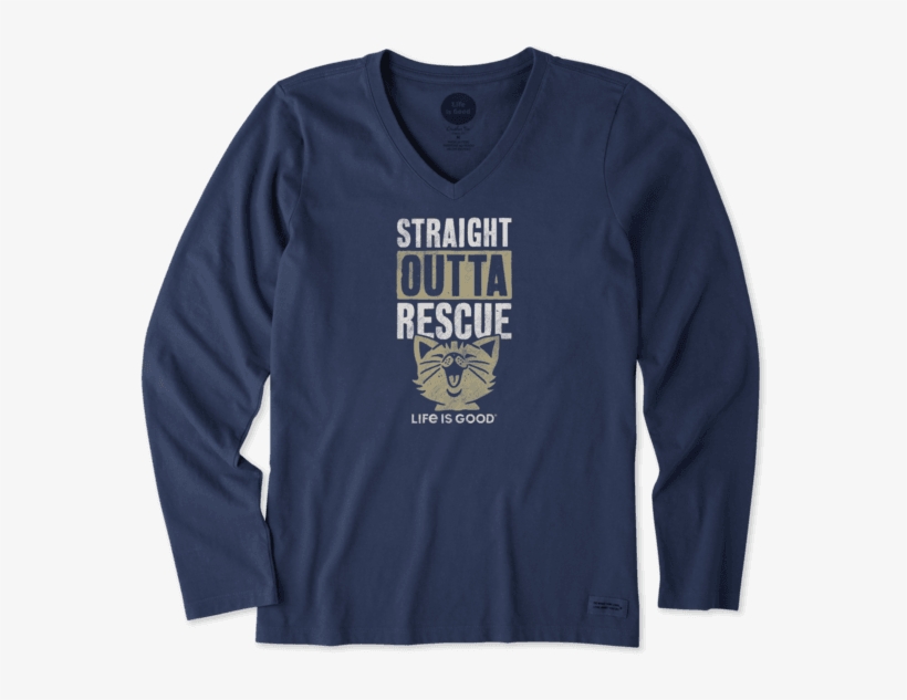 Women's Straight Outta Rescue Cat Long Sleeve Crusher - Life Is Good, transparent png download
