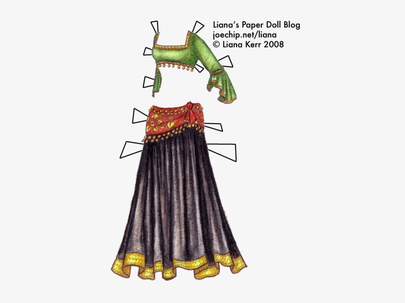 Tribal Belly Dance Costume With Green Choli With Gold - Belly Dance Costumes, transparent png download