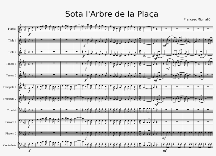 Sota L'arbre De La Plaça Sheet Music Composed By Francesc - Jazz Score Instrument Order, transparent png download