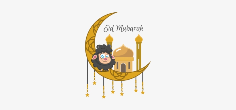 Eid Mubarak Illustration With Sheep And Moon, Eid, - Eid Mubarak Avec Un Mouton, transparent png download