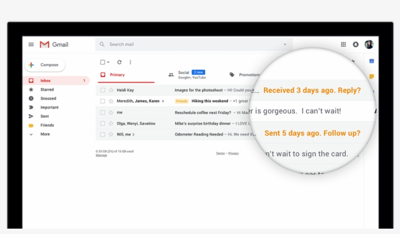 Ai-powered 'nudge' Respond Reminders Rolling Out To - Gmail Mise À Jour, transparent png download