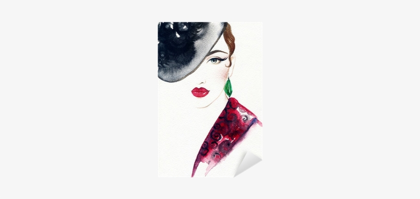 Woman Portrait With Hat - Fashion Watercolor, transparent png download