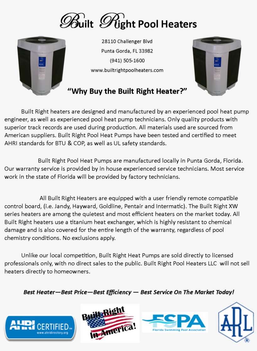 Website Why Buy - Built Right Pool Heaters, Llc, transparent png download