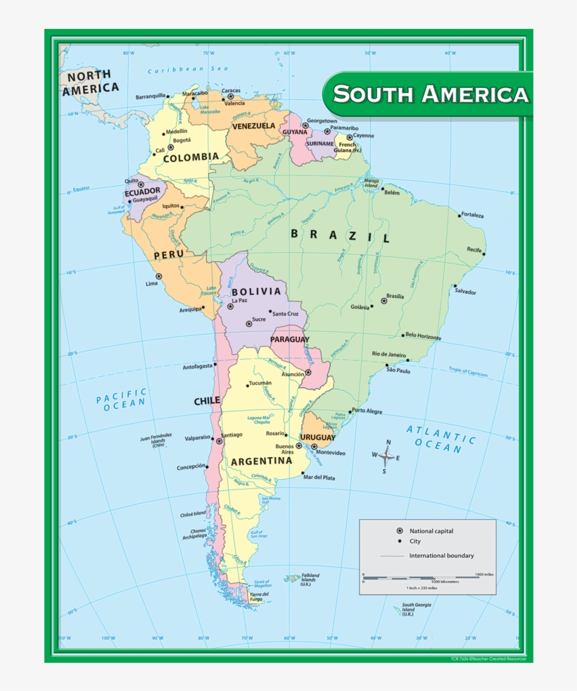 Tcr7656 South America Map Chart Image - Teacher Created Resources South America Map Chart, transparent png download