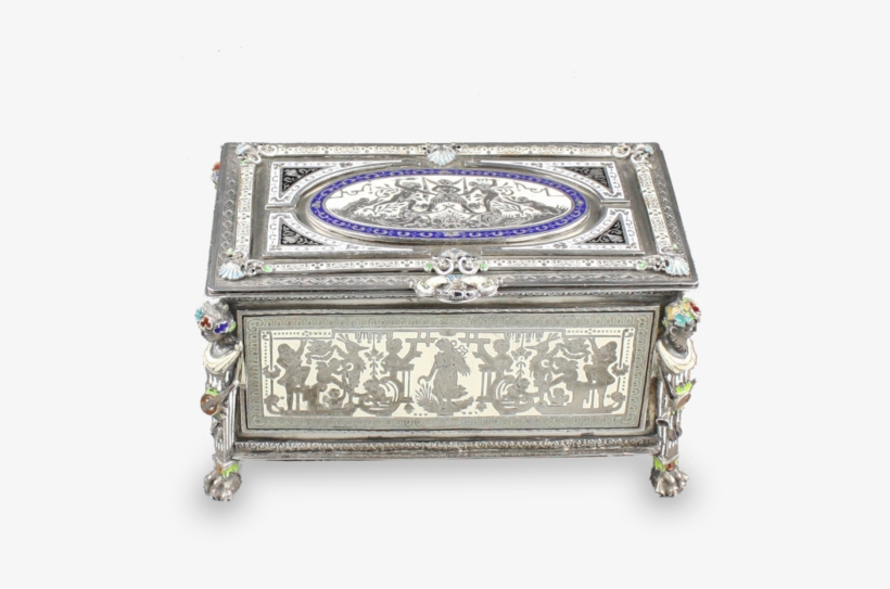 Antique Silver And Enamel Musical Casket - Silver, transparent png download