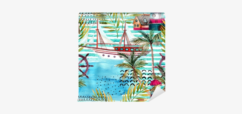 Watercolor Adventure Seamless Pattern In Marine Style - Watercolor Painting, transparent png download