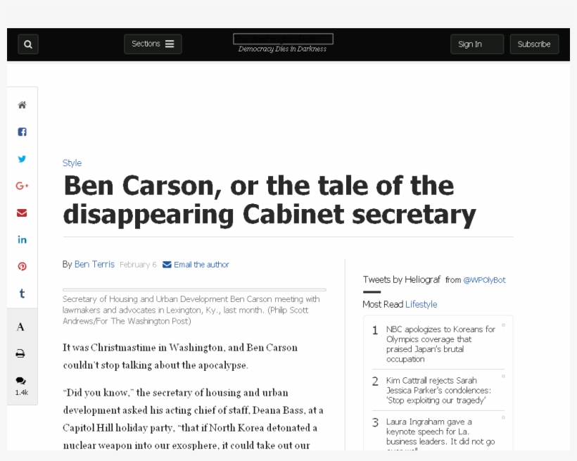 Ben Carson, Or The Tale Of The Disappearing Cabinet - Things Trump Has Done As President, transparent png download