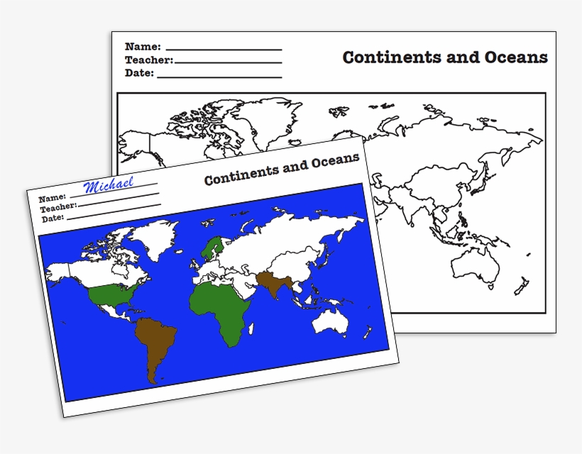 Continents And Oceans Map - World Map, transparent png download