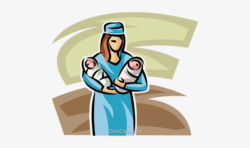 Nurse With Two Newborn Babies Royalty Free Vector Clip - Nurse With Baby Clipart, transparent png download