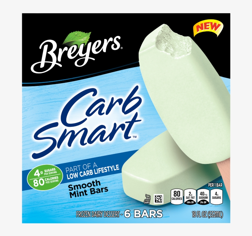 A 6 Pack Carton Of Breyers Carbsmart Smooth Mint Bar - Breyers Carb Smart Vanilla, transparent png download