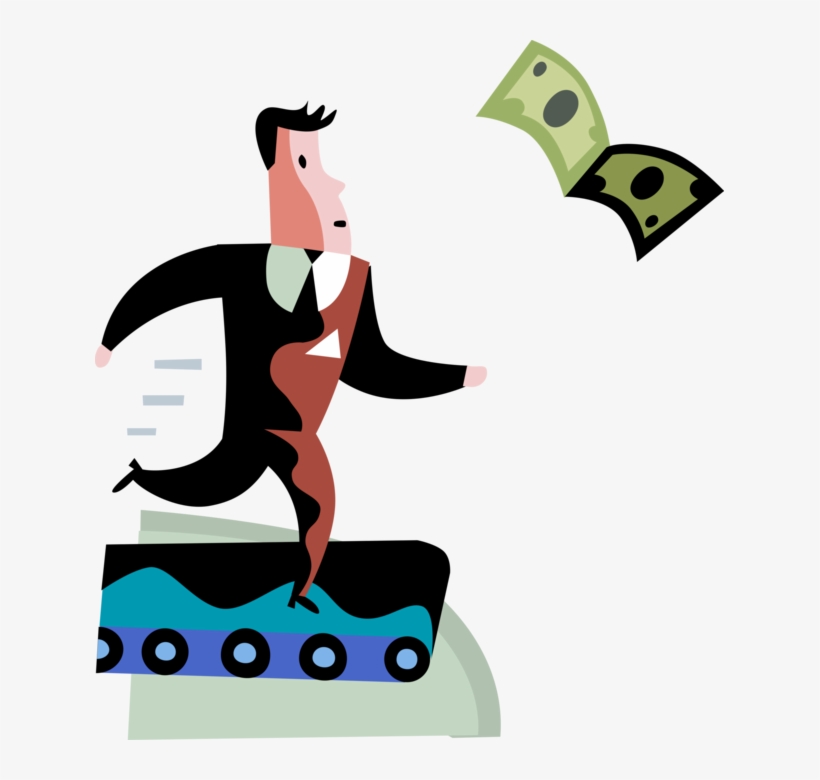 Entrepreneur Runs On Treadmill Chasing Money - Vector Graphics, transparent png download