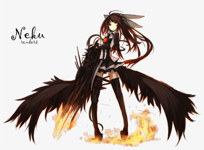 Black Hair Anime Girl Render By Nekusan-d6pd712 - Black Winged Anime Girl, transparent png download