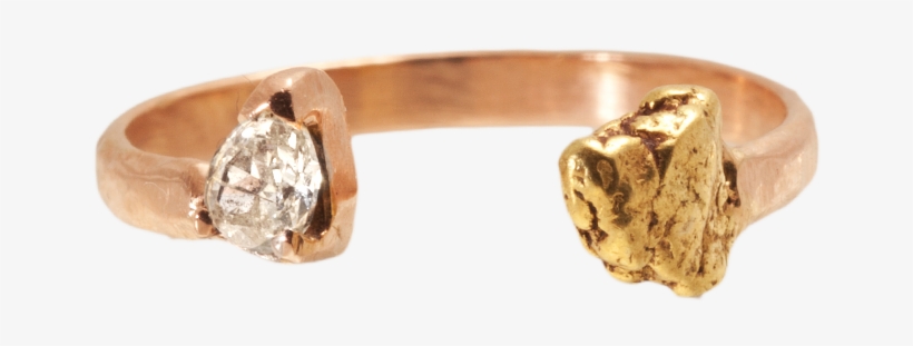 Rose Gold, Diamond And Gold Nugget Open Ring - Ring, transparent png download