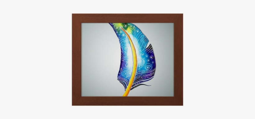 Póster Com Moldura Vector Watercolor Feather With Doodle - Vector Graphics, transparent png download