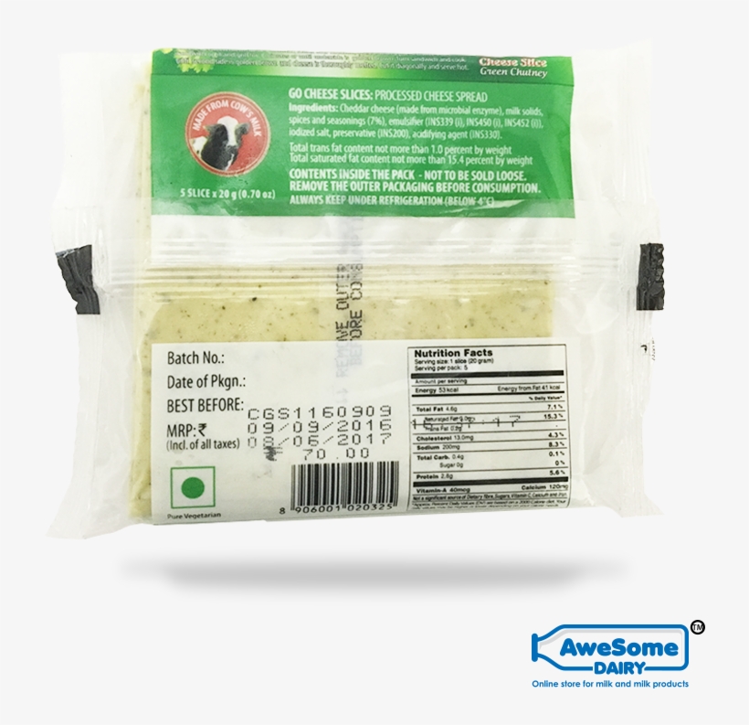 Awesome Dairy Go Cheese Slice Green Chutney 100gm - Go Cheese Green Chutney Slice, transparent png download
