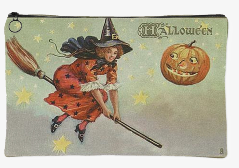 Vintage Halloween Witch Makeup Bag Free When You Spend - Vintage Halloween Postcard Witch, transparent png download