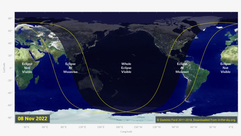 Map Of Where The Eclipse Of November 2022 Will Be Visible - World Map, transparent png download