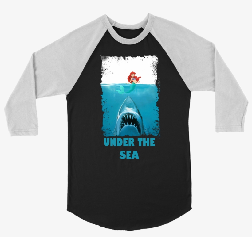 Jaws Little Mermaid Parody T-shirt Raglan Under The - Band Dad 3/4 Sleeve Shirt, transparent png download