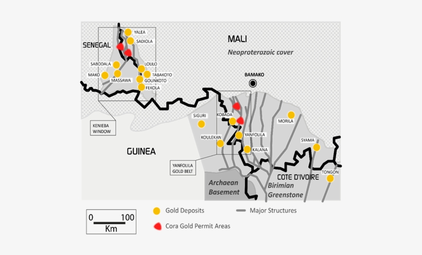 Cora Gold Permits & Deposits - Gold Areas In Guinea, transparent png download