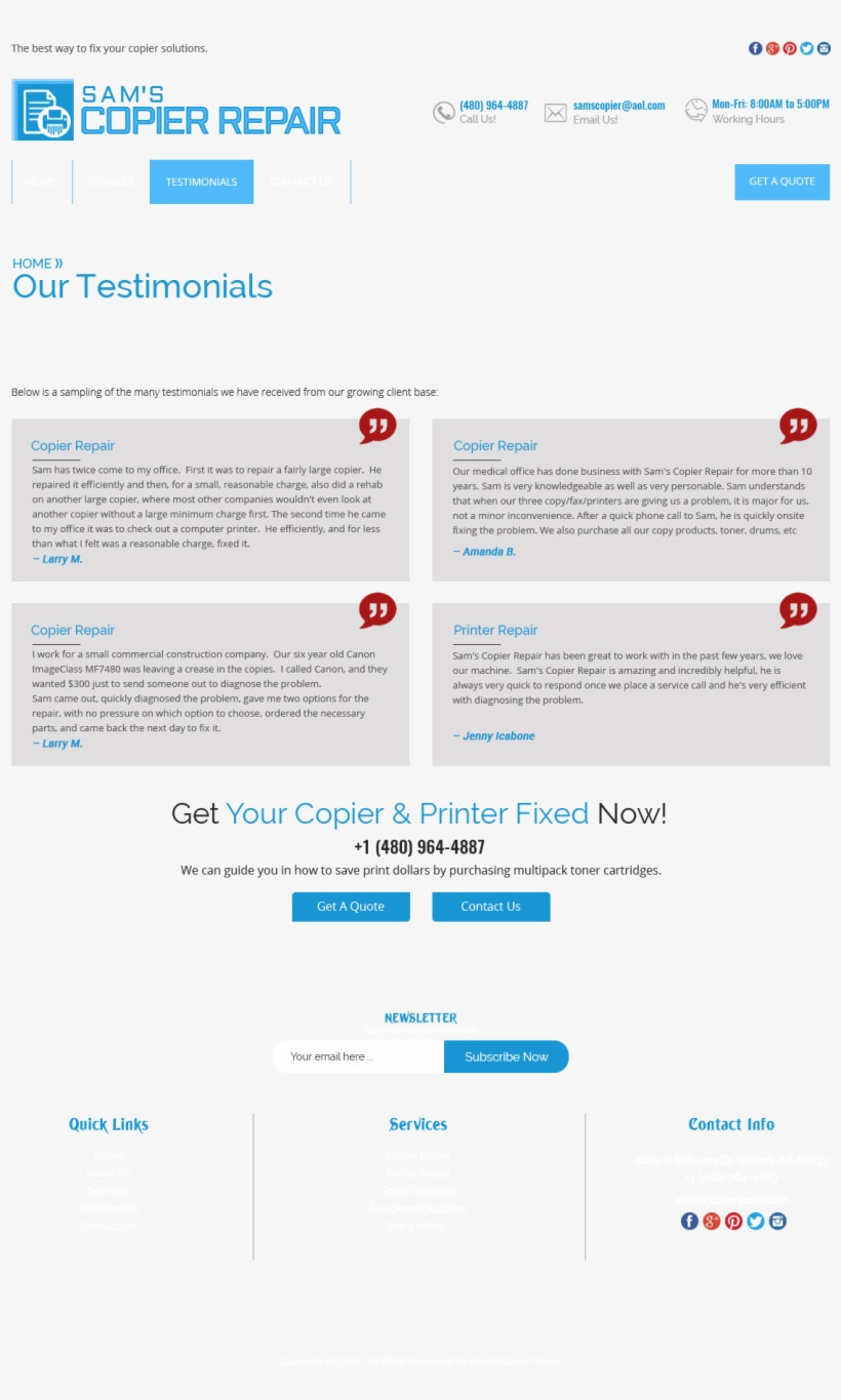 Testimonials - Sam's Copier Repair, transparent png download