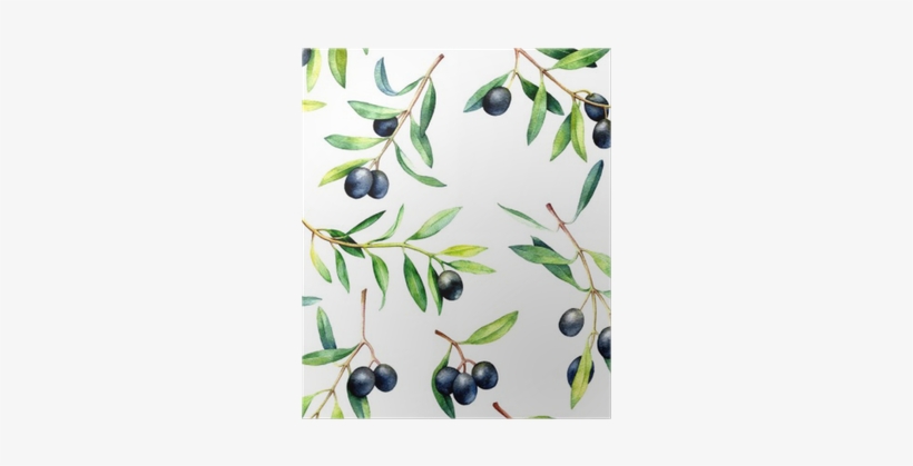 Seamless Pattern With Olive Branches - Watercolor Painting, transparent png download