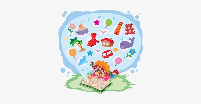 Small Girl Reading A Book And Dreams Of Adventures, - Girl Adventure Illustration, transparent png download