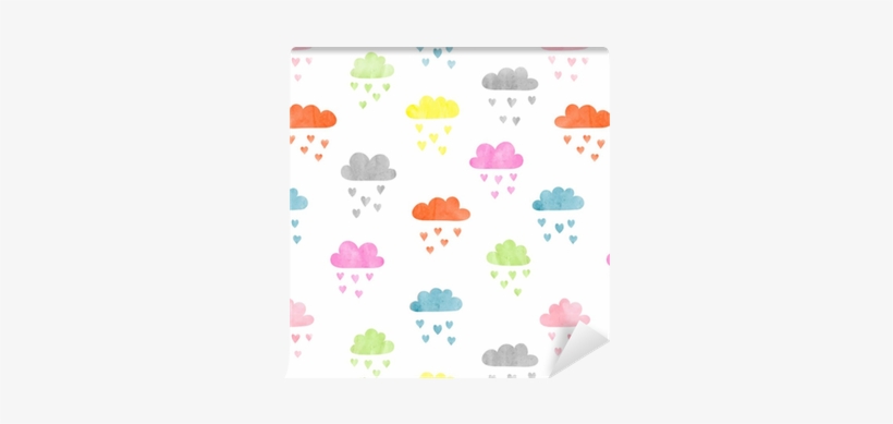 Seamless Colorful Watercolor Clouds Pattern - Rain Heart Clouds, transparent png download