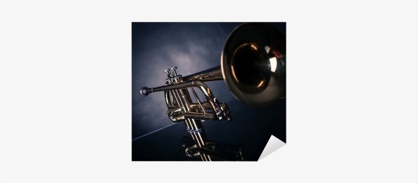 Trumpet In Front Of Blue Wrinkled Background Sticker - Trumpet, transparent png download
