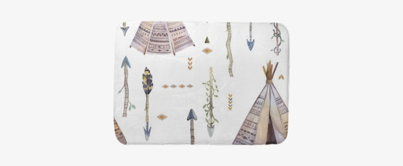 Watercolor Boho Seamless Pattern With Teepee, Arrows, - Watercolor Painting, transparent png download