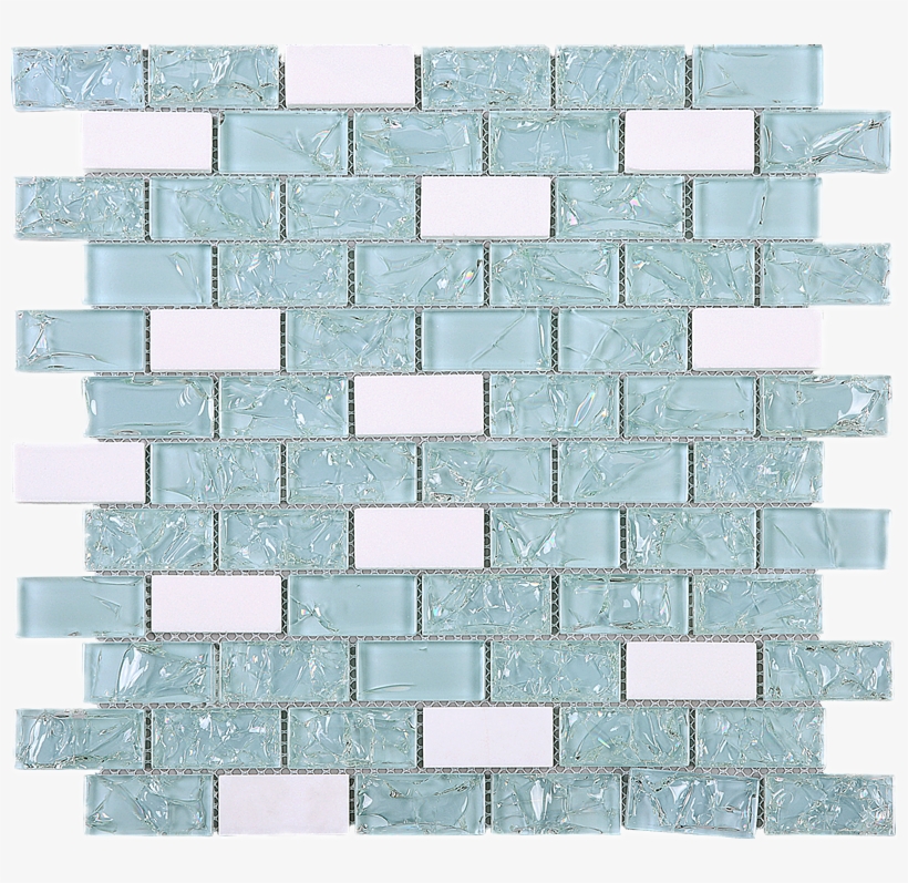 Green & White Brick Pattern Glass & Marble Mesh Mounted - Marble, transparent png download