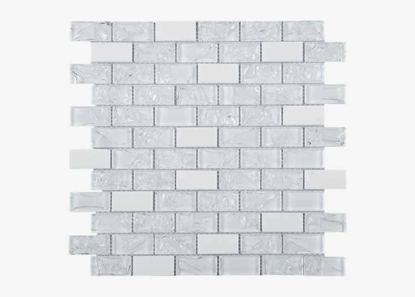 Brick Pattern White Glass & Marble Mesh Mounted Mosaic - Tile, transparent png download